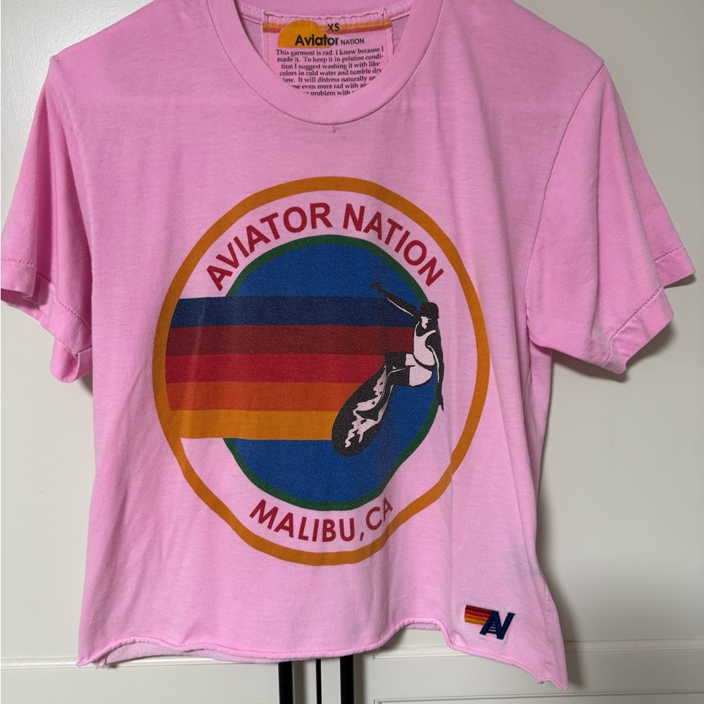 Aviator Nation Logo Boyfriwnd Tee - Neon Pink EUC